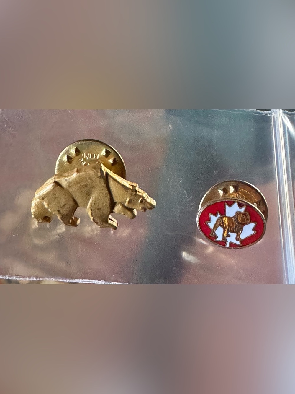 Vintage Mack Truck Canada
Maple Leaf Bulldog Enamel Pin + Gold Bear Pin 1980s